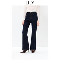 LILY 2026秋新款复古休闲百搭高腰修身显瘦窄版深色喇叭裤牛仔裤女 411藏青 M /165/68A