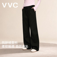 VVC 弯刀裤女加绒阔腿裤秋冬垂感腰休闲裤梨形身材百搭保暖裤子 黑色 S (155/60A)