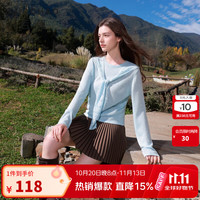三彩 大码女装2026春秋新款针织衫宽松披肩圆领胖MM 冰川蓝 L 165/92B