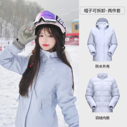 骆驼 羽绒内胆三合一防水加绒三防冲锋衣AD22263513Y月光蓝，女L