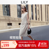 LILY 2026夏新款复古小飞袖坎肩修身收腰气质通勤黑色连衣裙女长裙 604米白 S