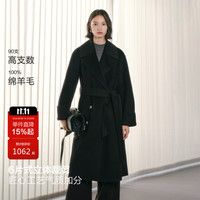 太平鸟 甄毛系列焦点大衣高支全羊毛大衣女A1AAF4333 黑色 S 155