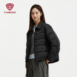 坦博尔 2026年新款小个子轻薄羽绒服女款秋冬衬衫领短款外套TB62350266 黑色