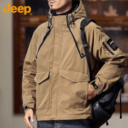 Jeep 美国正品高端冲锋棉服夹克男士冬季潮流复古户外防风御寒连帽外套 卡其色  M