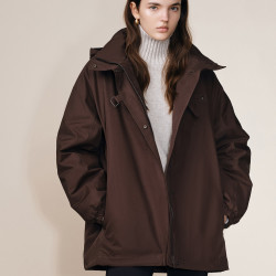 Fabrique 摩卡棕90鹅绒服中长款派克羽绒服厚外套大衣秋冬季新款女