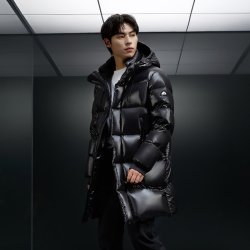 美力城 羽绒服2024年连帽长款加厚黑金鹅绒服