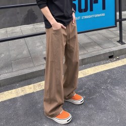 月伊纺 秋冬宽松直筒休闲裤男潮流百搭直筒裤青年垂感弯刀长裤学生工装裤