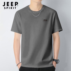 JEEP SPIRIT 短袖t恤男夏季纯棉透气短袖男舒适打底衫男户外运动上衣 黑色XL