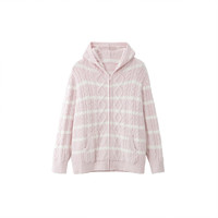 無印良品 MUJI 女式发热毛毛纱家居连帽开衫 睡衣上衣保暖 长袖 26年秋冬季新品 粉色条纹