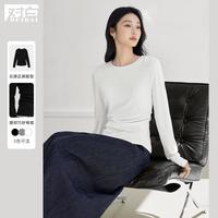 DUIBAI 秋冬简约软糯收腰长袖女式T恤圆领正肩显瘦内搭上衣