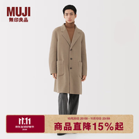 無印良品 MUJI 男式 羊毛混切斯特大衣 男士毛呢大衣男款呢子外套男装冬季 深咖啡色 L （175/100A）