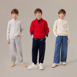 POLOWALK 童装男童立领针织衫2026秋季新款绞花百搭儿童毛衣