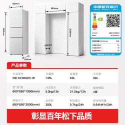 松下 Xtra300升家用小型冰箱三开门超薄自动制冰二级能效风冷无霜NR-XC30GEC-W