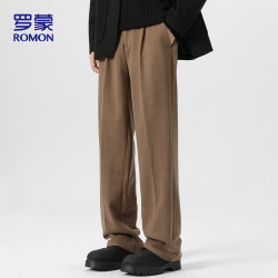 罗蒙（ROMON）休闲裤男士秋季新款直筒宽松商务百搭毛呢抗皱西装裤子男82棕色33