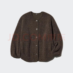 优衣库 仿羊羔绒摇粒绒休闲开衫/长袖女装488302 02 浅灰色 M