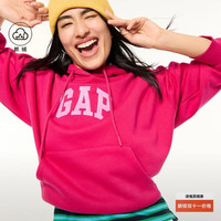 Gap 女装春款logo贴布绣抓绒宽松套头连帽衫卫衣