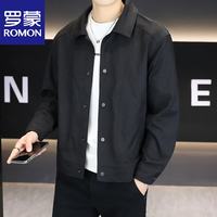 罗蒙 夹克男士春秋季商务翻领中青年休闲百搭宽松户外外套 黑色 3XL