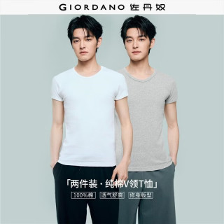 佐丹奴 短袖T恤男装纯棉t恤衫纯色V领休闲上衣18246013