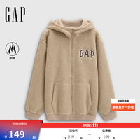Gap 男女装秋季logo刺绣宽松仿羊羔绒拉链连帽卫衣786507