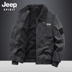 JEEP SPIRIT 棉衣男士保暖加绒加厚冬季棉服牛仔外套时尚百搭多口袋大码棉袄 深灰色 XL