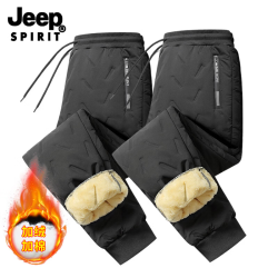 JEEP SPIRIT 防风加绒棉裤男秋冬季新款加厚保暖外穿防寒运动休闲裤 黑色束脚 黑色束