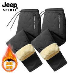 JEEP SPIRIT 防风加绒棉裤男秋冬季新款加厚保暖外穿防寒运动休闲裤 黑色直筒 黑色直