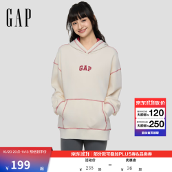Gap 男女装秋季logo刺绣宽松套头连帽卫衣休闲上衣854688 象牙白 M (170/92A) 亚洲
