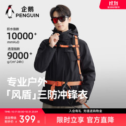 企鹅 风盾三合一冲锋衣25新款情侣户外三防夹克M34CA9D682 幻影黑 L