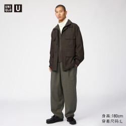 优衣库 绒面宽腿裤男装女装合作款阔腿裤裤子487257 35 浅褐色 XL