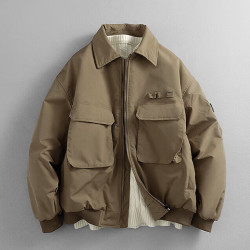 型曼 冬季日系潮牌户外机能立体大口袋宽松翻领工装棉服男休闲夹克棉衣 深棕色 M