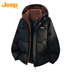 Jeep 美国正品高端连帽羽绒服冬季新款男装保暖户外运动休闲面包服外套 黑色  M