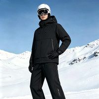 时尚透气一体绒抓绒内里软壳冲锋衣男女同款户外防风防水登山外套 幻影黑 M （建议100-115斤）