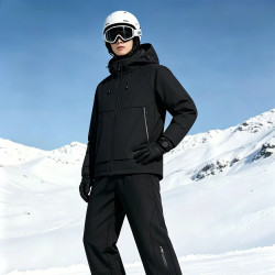 时尚透气一体绒抓绒内里软壳冲锋衣男女同款户外防风防水登山外套 幻影黑 M （建议100-115斤）