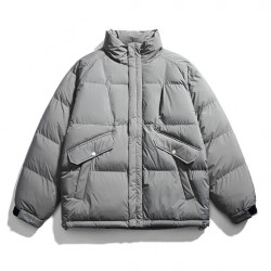 型曼 日系潮牌复古纯色立领加厚棉服男冬季户外宽松大码情侣面包服外套 灰色 M(100-125斤)