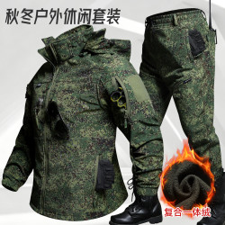 俄小绿人秋冬户外软壳加绒加厚防风防水冲锋衣套装军迷战术迷彩服 LZW819美式CP软壳冲锋衣套装 L