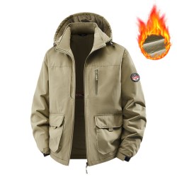 户外冲锋衣棉服男款秋冬季加绒加厚登山服防寒外套防风工装夹克男 卡其色 M 100-115斤