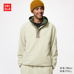 优衣库 摇粒绒纽扣半开领套头衫/长袖男装女装487929 30 浅米色 M