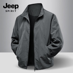 JEEP SPIRIT 轻商务夹克2026秋季新品耐磨休闲百搭立领外套8988 深灰色 XL