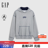 Gap 男女装秋logo刺绣加绒连帽宽松卫衣上衣1SS623736 灰色 L (175/96A)亚