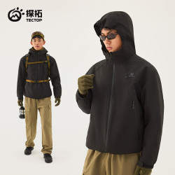 探拓 户外三合一冲锋衣男女同款防风防水徒步保暖防寒外套登山服两件套 2547480CF云墨黑男 XS