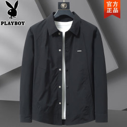 PLAYBOY 单排扣翻领夹克男大码上衣2026春秋款新款时尚休闲加大号百搭外套 黑色 L