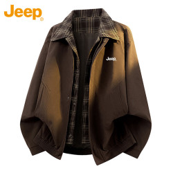 Jeep 夹克外套男士秋冬季翻领高级感痞帅工装休闲男装 棕色 XL