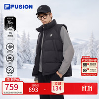 斐乐 FUSION斐乐潮牌羽绒马甲男2026冬新款休闲基础立领保暖外套 正黑色-BK XL 180/100A/XL