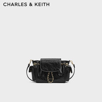 CHARLES & KEITH CHARLES&KEITH仿油蜡皮菱格腋下双肩包机车包生日开学礼物CK2-60782702 Black黑色 S