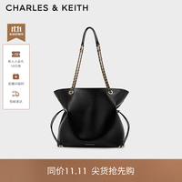 CHARLES & KEITH CHARLES&KEITH大容量柔软抽绳链条福袋包托特包包女包生日礼物CK2-20782654 Black黑色 L