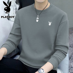 PLAYBOY 卫衣男士2026春秋季宽松圆领长袖t恤男打底衫休闲上衣男冬装加绒