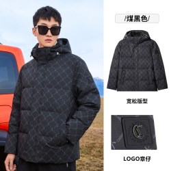卡宾 男装老花满印羽绒服冬季夹克休闲保暖连帽厚外套