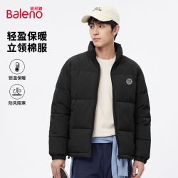 班尼路 黑色轻薄棉服男款2026冬季加厚立领棉衣男士落肩保暖外套A