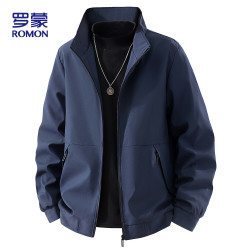 罗蒙 行政夹克男士外套男秋季休闲立领厅局风中老年爸爸装L80深兰XL
