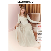 MAXRIENY 松弛感穿搭x型收腰扭结连衣裙25秋款羊毛混纺长袖长裙 米白 L